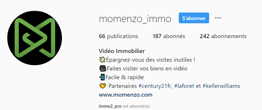 Exemple de bio sur Instagram avec Momenzo 